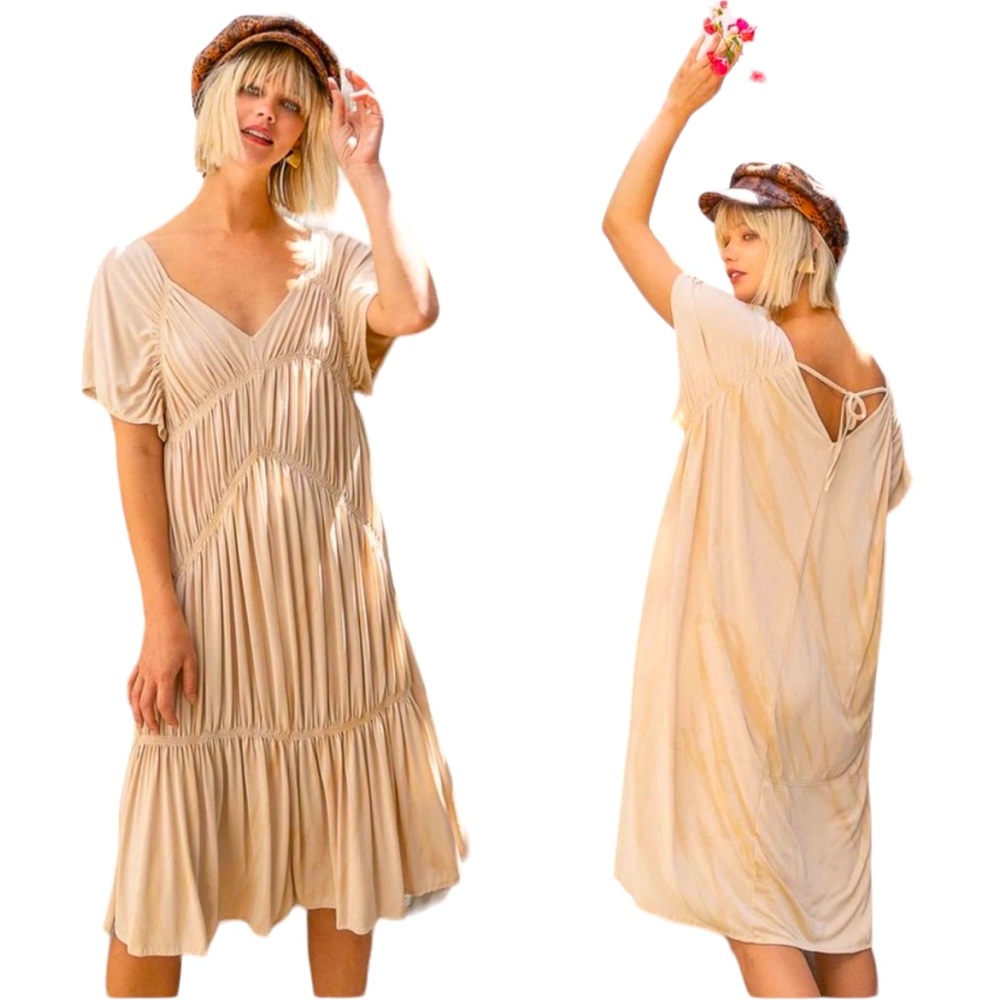 🆕 POL - HAND DIP DYE - Tie Dye - Pleated Jersey Dress - Vintage - NIB - Picture 3 of 6